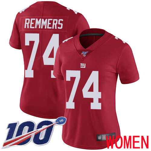 Women New York Giants #74 Mike Remmers Red Limited Red Inverted Legend 100th Season Football NFL Jersey
